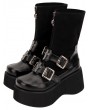 Black Gothic Punk Cross Platform Mid-Calf Boots for Women