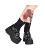 Black Gothic Punk Cross Platform Mid-Calf Boots for Women