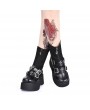 Black Gothic Punk Cross Platform Mid-Calf Boots for Women