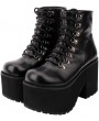 Black Gothic Punk Lace-up Platform Mid-Calf Boots for Women