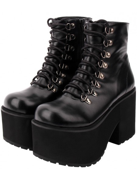 Black Gothic Punk Lace-up Platform Mid-Calf Boots for Women ...