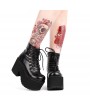 Black Gothic Punk Lace-up Platform Mid-Calf Boots for Women