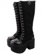 Black Gothic Punk Lace Up Knee Platform Boots for Women