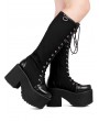 Black Gothic Punk Lace Up Knee Platform Boots for Women