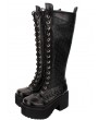 Black Gothic Punk Skull Lace Up Knee Platform Boots for Women