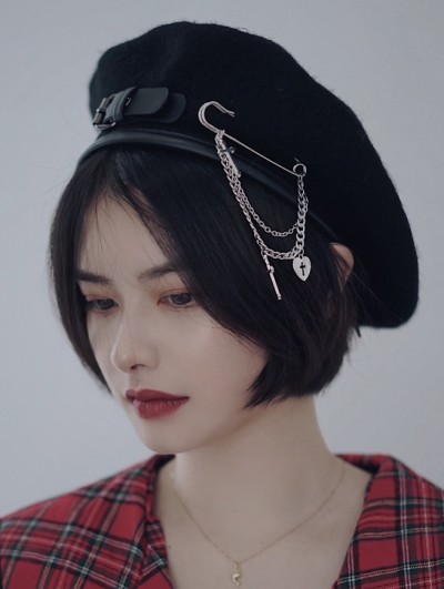 Black Street Fashion Gothic Punk Pin Chain Hat