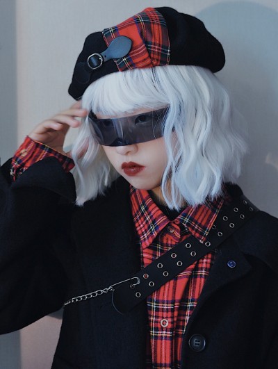 Black Street Fashion Gothic Plaid Hat