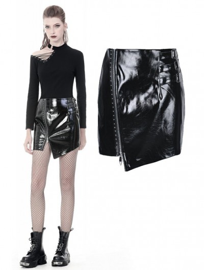 Dark in Love Black Gothic Punk Irregular PU Short Skirt