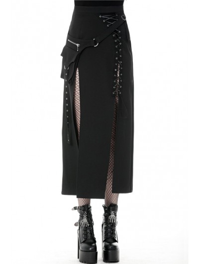 Dark in Love Black Gothic Punk Sexy Slit Irregular Long Skirt
