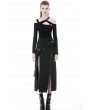 Dark in Love Black Gothic Punk Sexy Slit Irregular Long Skirt