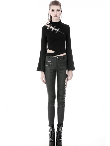 Dark in Love Black Gothic Punk Sexy Asymmetrical PU Leather Trousers ...