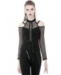 Dark in Love Black Gothic Punk Sexy Off-the-Shoulder Long Sleeve T-Shirt for Women