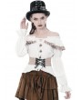 Dark in Love Women's White Steampunk Off-the-Shoulder Long Sleeve Shirt with Detachable Waistband