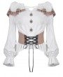 Dark in Love Women's White Steampunk Off-the-Shoulder Long Sleeve Shirt with Detachable Waistband