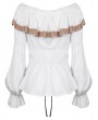 Dark in Love Women's White Steampunk Off-the-Shoulder Long Sleeve Shirt with Detachable Waistband