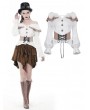 Dark in Love Women's White Steampunk Off-the-Shoulder Long Sleeve Shirt with Detachable Waistband