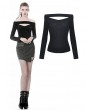 Dark in Love Black Gothic Punk Off-the-Shoulder Long Sleeve T-Shirt for Women