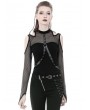 Dark in Love Black Gothic Punk Belt Off-the-Shoulder Long Sleeve T-Shirt for Women