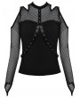 Dark in Love Black Gothic Punk Belt Off-the-Shoulder Long Sleeve T-Shirt for Women