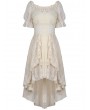 Dark in Love Ivory Steampunk Lace Short Sleeve High-Low Dress