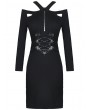 Dark in Love Black Gothic Punk Long Sleeve Sexy Slim Short Dress