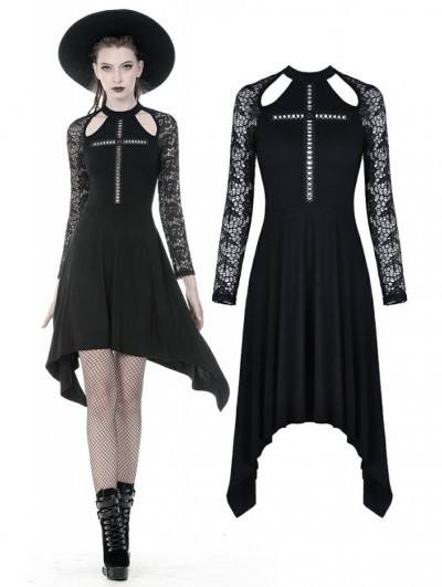 Dark in Love Black Gothic Cross Long Sleeve Irregular Dress