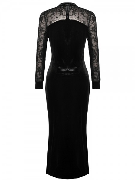 Dark in Love Black Vintage Gothic Velvet Sexy Slim Long Dress ...
