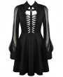 Dark in Love Black Gothic Chiffon Cross Long Sleeve Short Dress