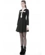 Dark in Love Black and White Vintage Gothic Skull Cross Long Sleeve Short Dress