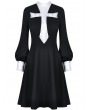 Dark in Love Black and White Vintage Gothic Skull Cross Long Sleeve Short Dress