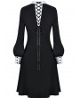 Dark in Love Black and White Vintage Gothic Skull Cross Long Sleeve Short Dress