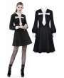 Dark in Love Black and White Vintage Gothic Skull Cross Long Sleeve Short Dress