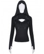 Dark in Love Black Gothic Punk Cross Long Sleeve Hooded T-Shirt for Women