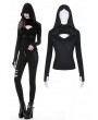 Dark in Love Black Gothic Punk Cross Long Sleeve Hooded T-Shirt for Women