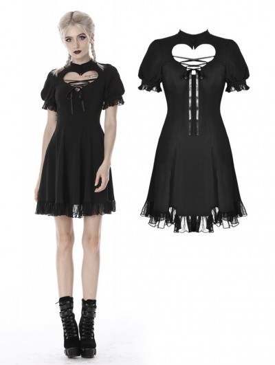 Dark in Love Black Gothic Girl Short Sleeve Heart Midi Dress