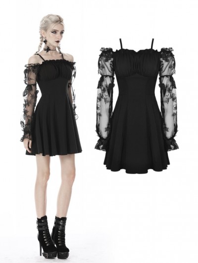 Dark in Love Black Gothic Off-the-Shoulder Butterfly Short Dress