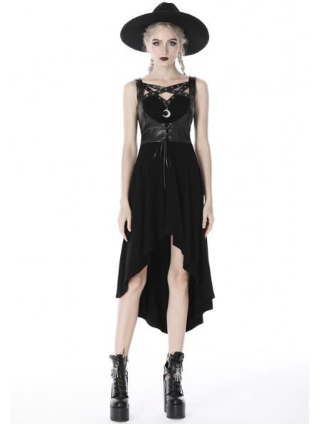 Dark in Love Black Gothic Punk Moon Pedant Sleeveless High-Low Dress ...