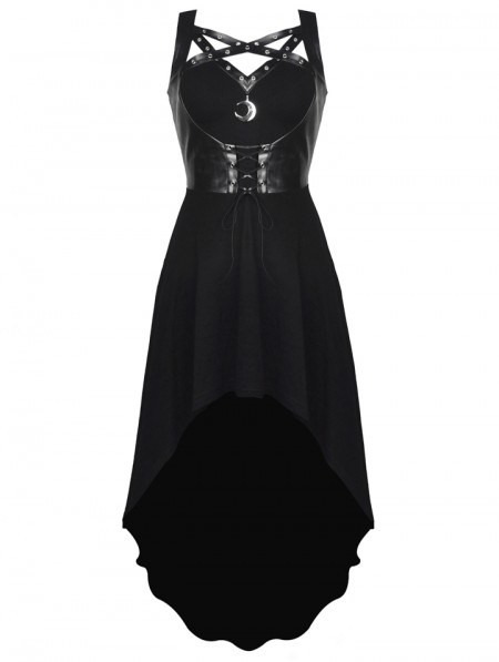 Dark in Love Black Gothic Punk Moon Pedant Sleeveless High-Low Dress ...