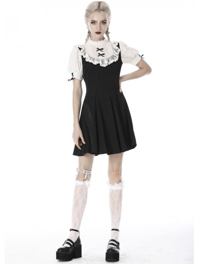 black and white goth dress Twins Black & White Gothic Lolita Elegant Strap Dress – Sugarplum Store main image 0