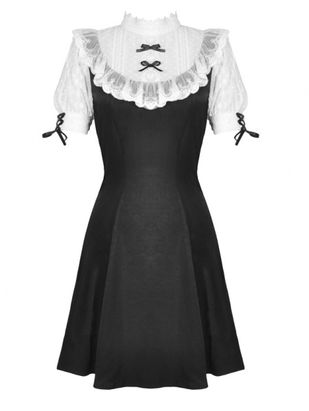 Dark in Love Black and White Gothic Girl Doll Midi Dress - DarkinCloset.com