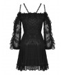 Dark in Love Black Gothic Off-the-Shoulder Long Sleeve Lace Short Dress