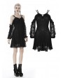Dark in Love Black Gothic Off-the-Shoulder Long Sleeve Lace Short Dress
