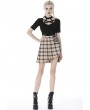Dark in Love Ivory Street Fashion Gothic Grunge Irregular Pleated Plaid Short Skirt