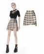 Dark in Love Ivory Street Fashion Gothic Grunge Irregular Pleated Plaid Short Skirt