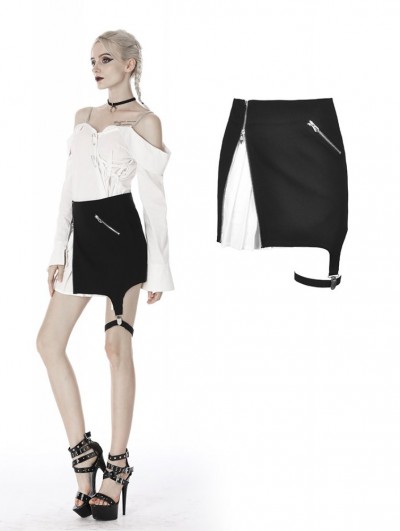 Dark in Love Black and White Gothic Grunge Punk Irregular Short Skirt