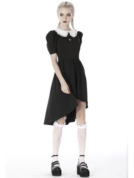 Dark in Love Black and White Gothic Short Sleeve High-Low Dress ...