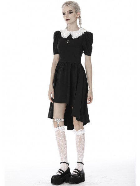 Dark in Love Black and White Gothic Short Sleeve High-Low Dress ...
