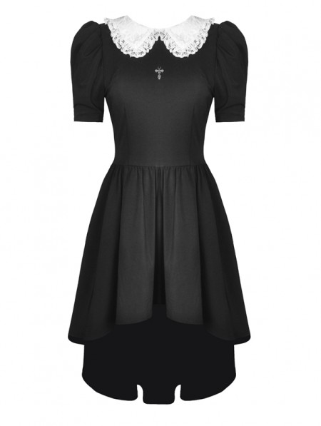 Dark in Love Black and White Gothic Short Sleeve High-Low Dress ...