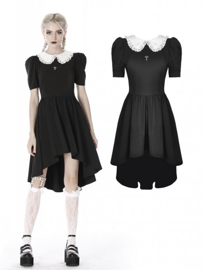 Dark in Love Black and White Gothic Short Sleeve High-Low Dress ...