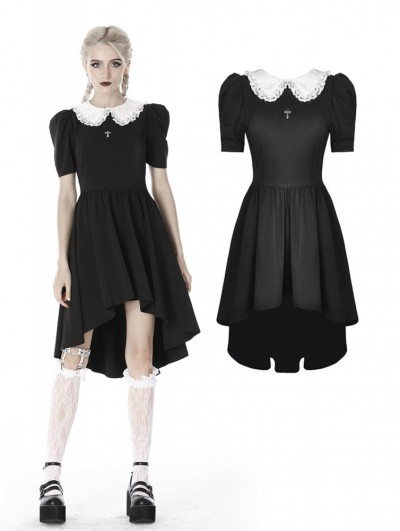 Dark in Love Black and White Gothic Short Sleeve High-Low Dress